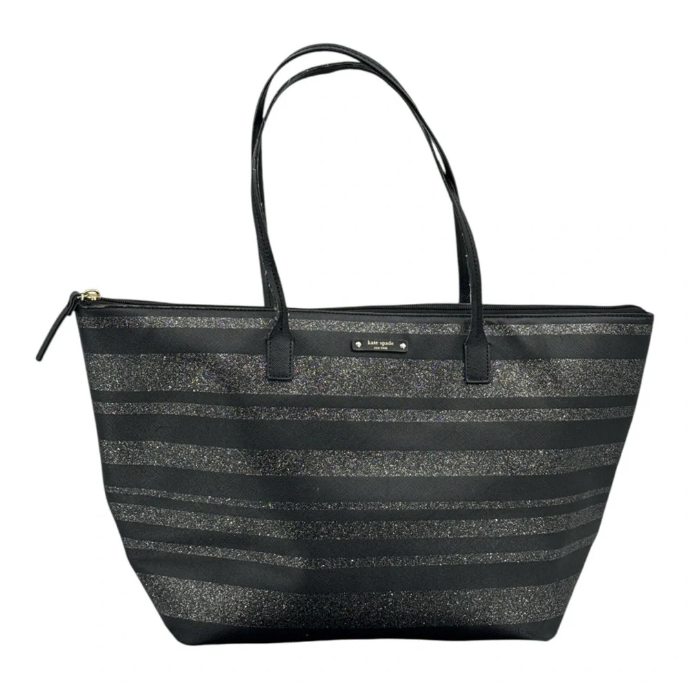 Kate Spade  Silver Glitter Striped Tote Bag